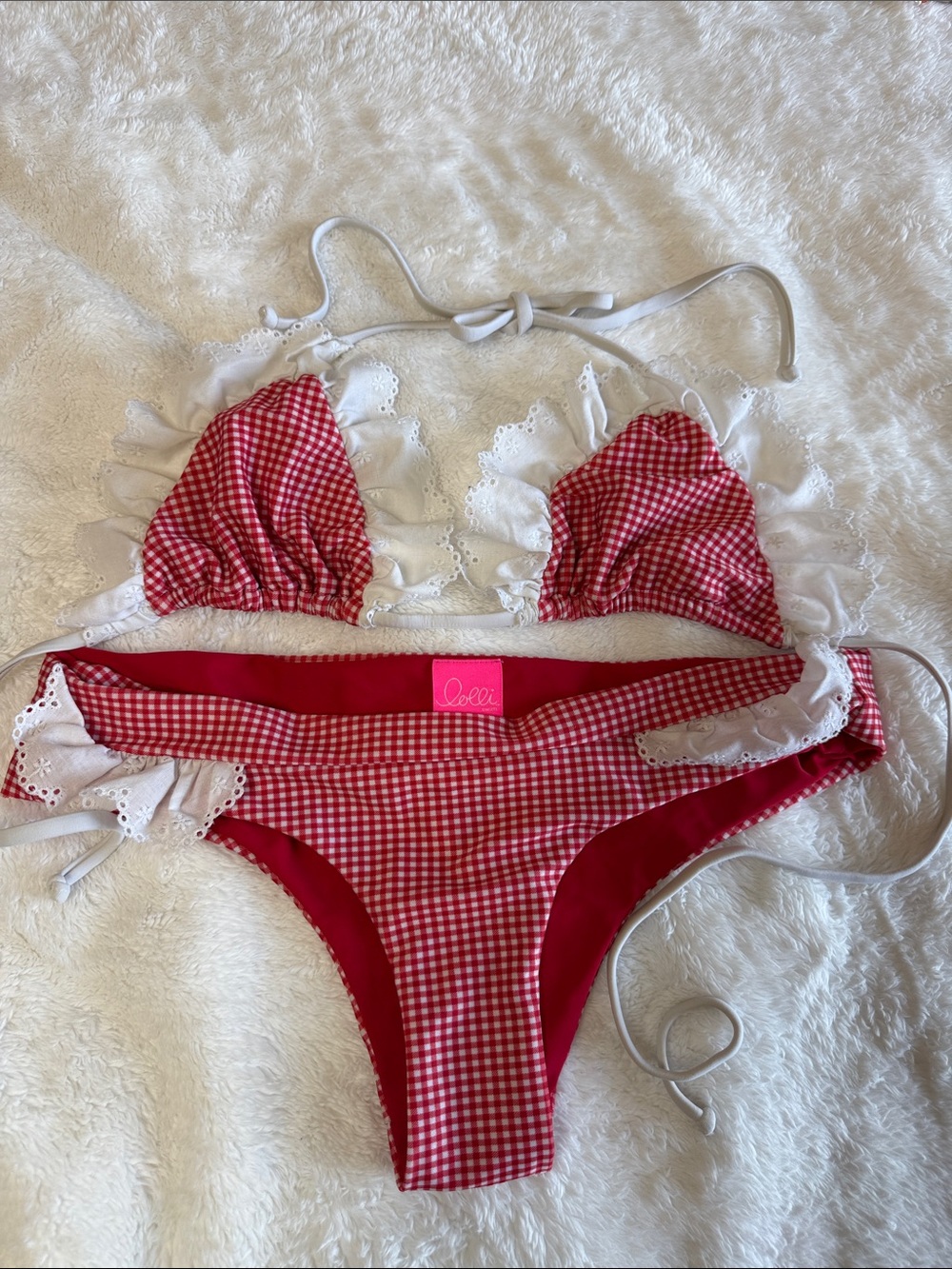 Lolli Mi Linda collection Red & White Gingham Ruffle Bikini Set